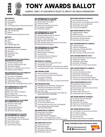 2026 Tony Awards Printable Ballot