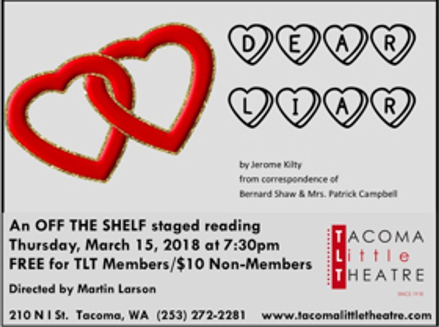 Tacoma Little Theatre Presents DEAR LIAR, An Off The Shelf Reading  Image