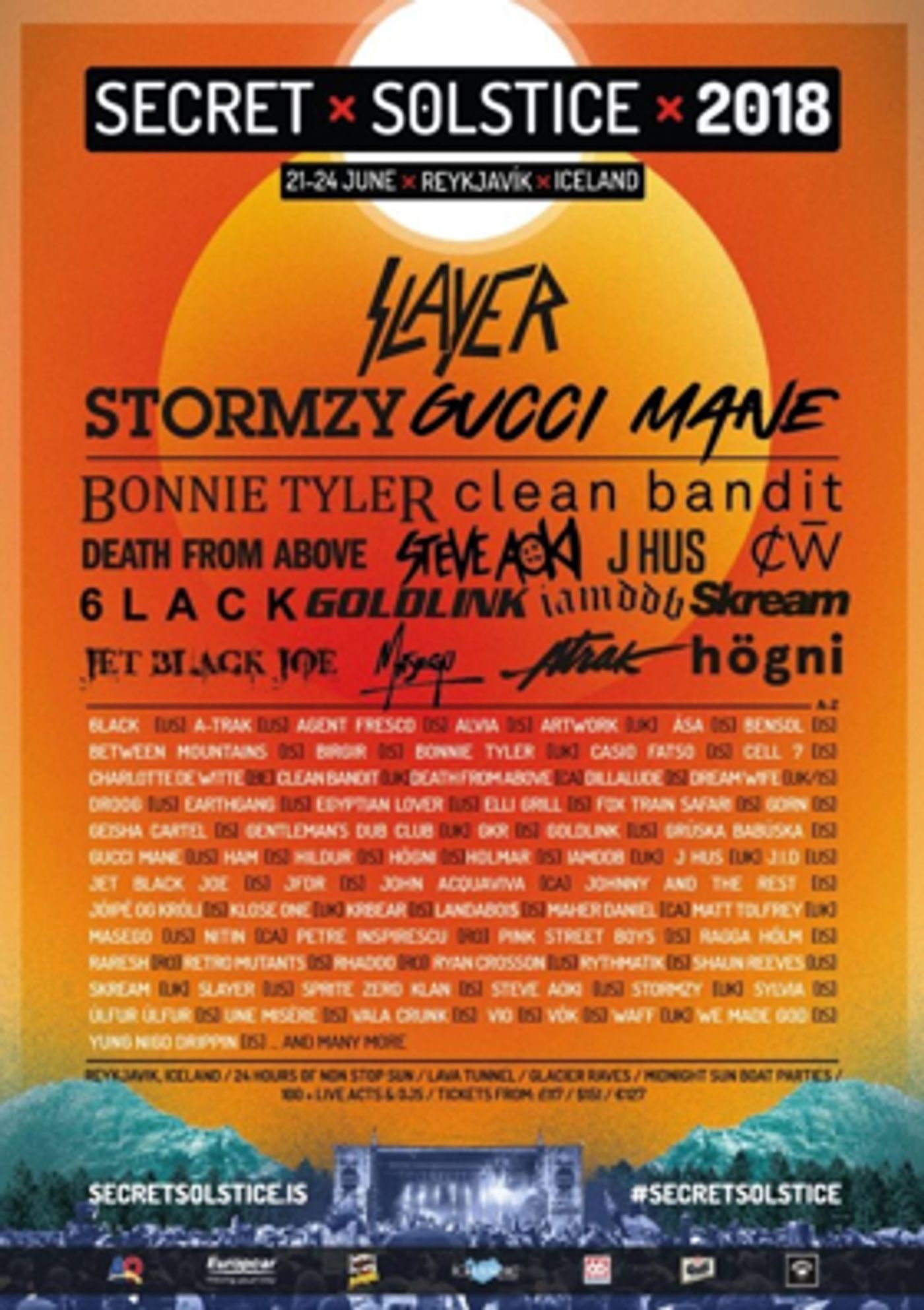 Iceland's SECRET SOLSTICE 2018 Announces Second Phase of Performers Including Slayer, Gucci Mane, Clean Bandit and More! Iceland's SECRET SOLSTICE 2018 Announces Second Phase of Performers Including Slayer, Gucci Mane, Clean Bandit and More! Image
