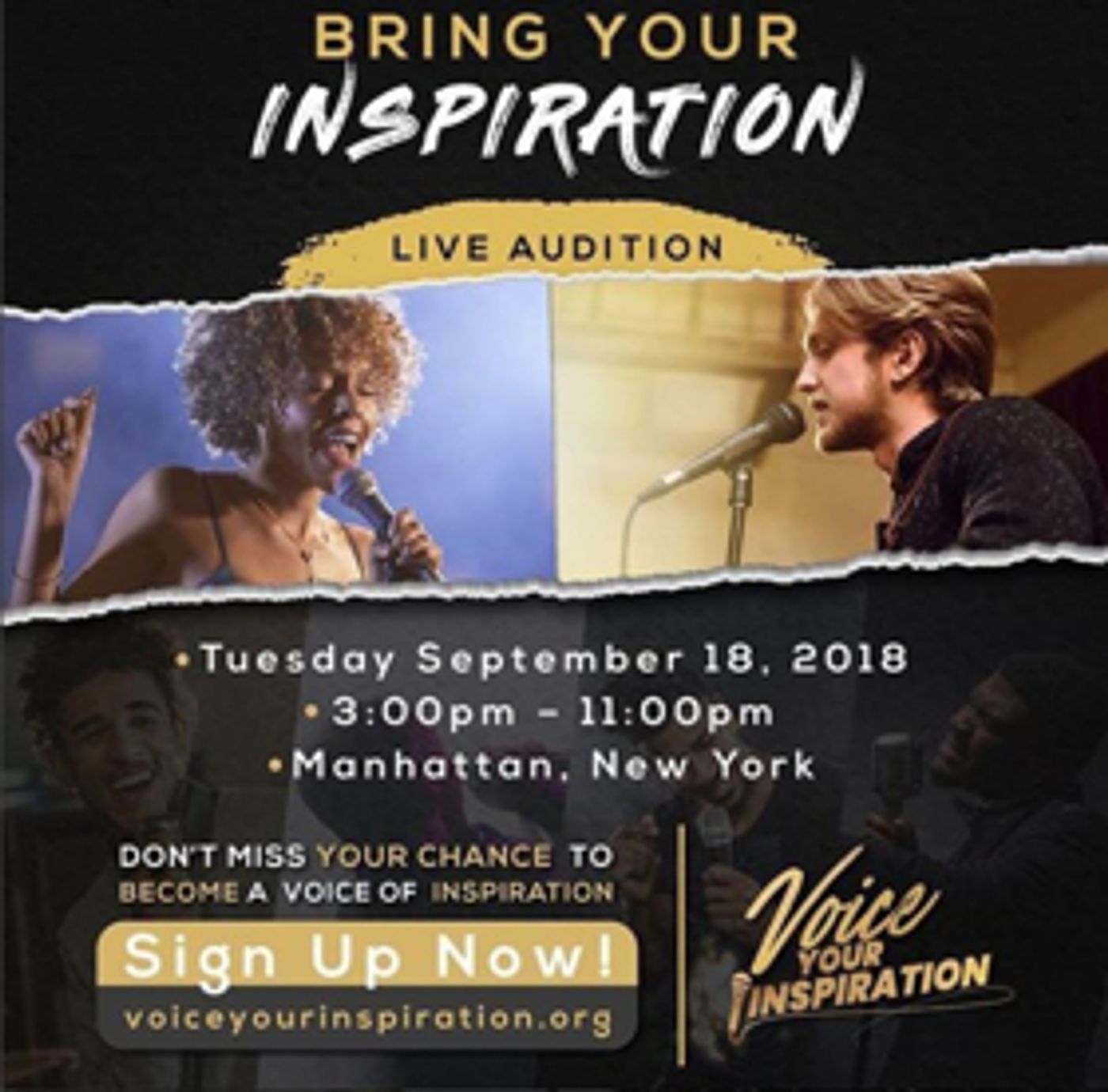 Voice Your Inspiration, National Artist Contest and Live Auditions in NYC  Image