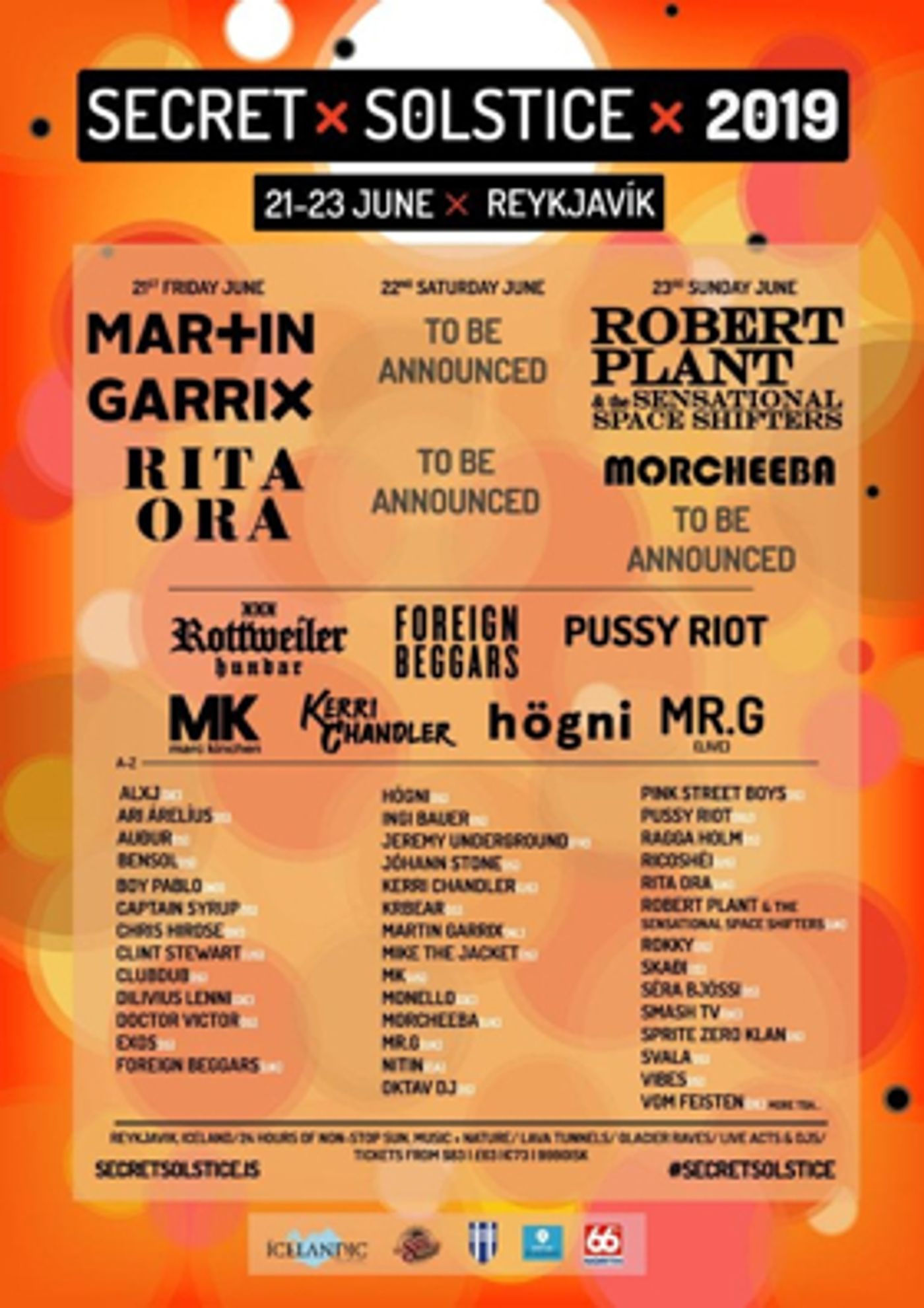 Iceland's Secret Solstice 2019 Reveals Phase One Lineup With Robert Plant & The Sensational Space Shifters, Martin Garrix, Rita Ora, Morcheeba, Pussy Riot, MK + More  Image