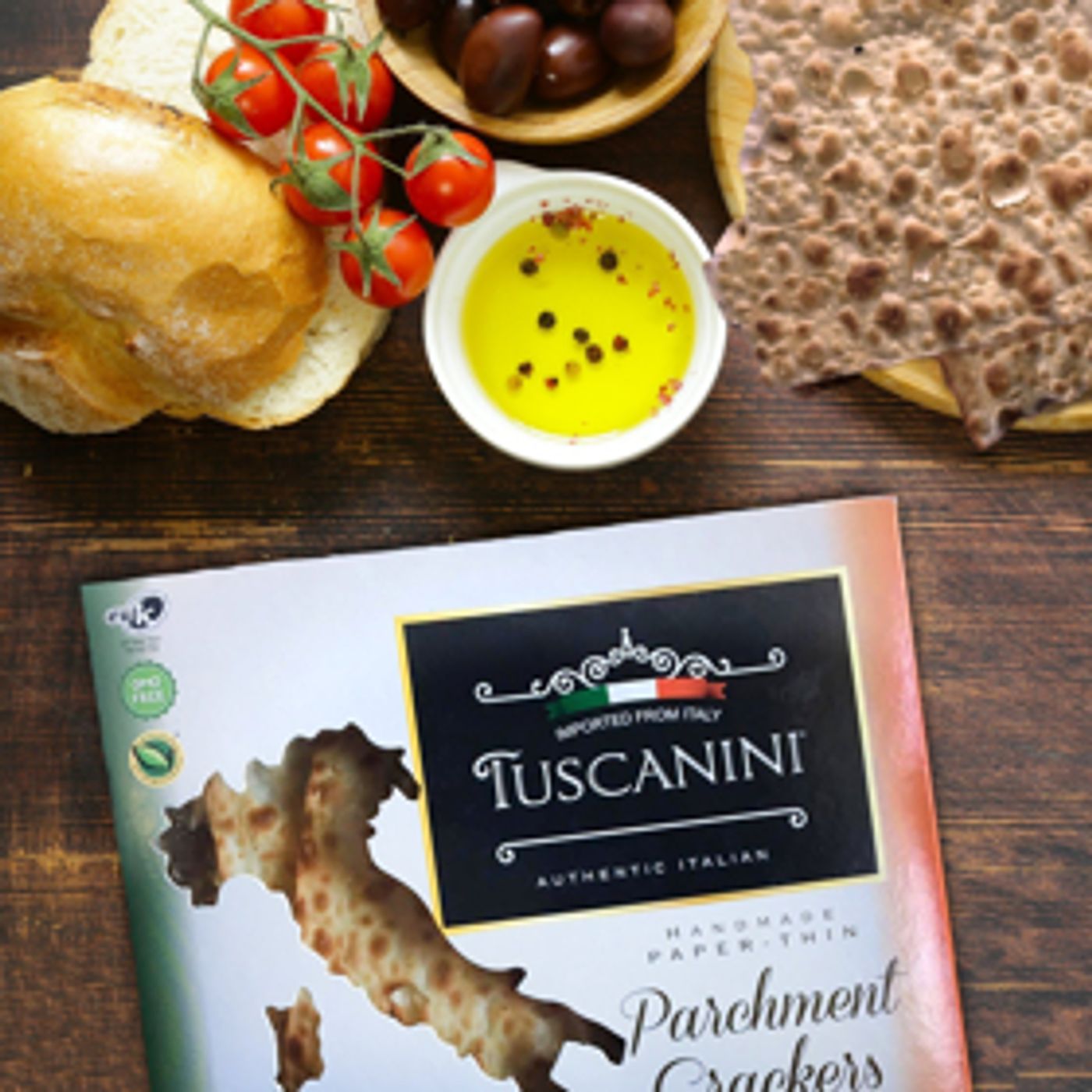Marinas Menu: TUSCANINI PARCHMENT CRACKERS for Meals and Snacking Marinas Menu: TUSCANINI PARCHMENT CRACKERS for Meals and Snacking Image