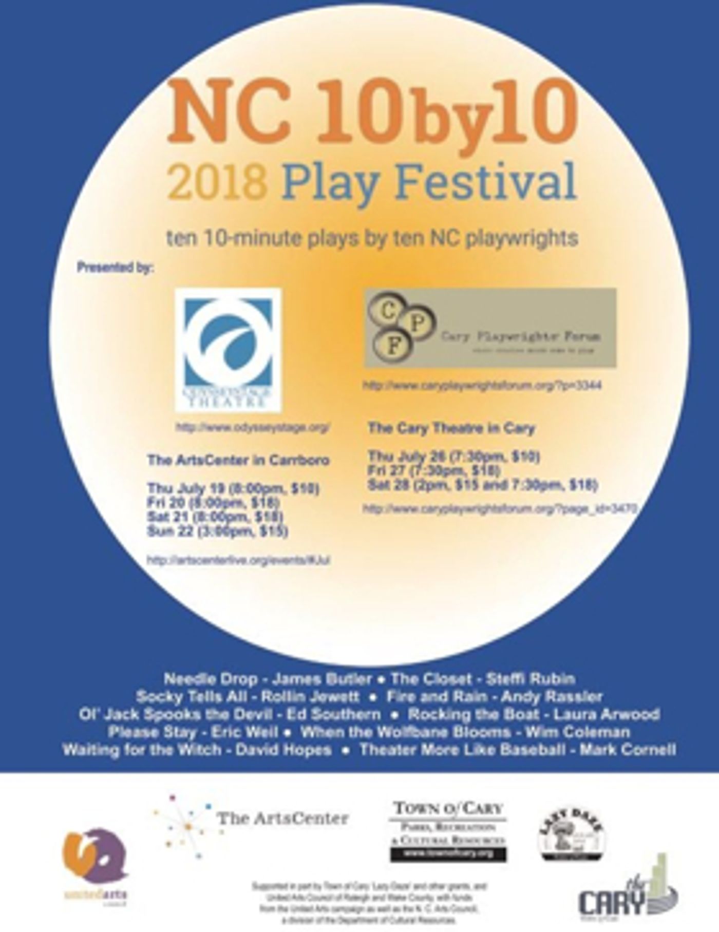 Cary Playwrights' Forum & OdysseyStage Present 'NC 10 by 10: A Festival of 10-Minute Plays' Cary Playwrights' Forum & OdysseyStage Present 'NC 10 by 10: A Festival of 10-Minute Plays' Image