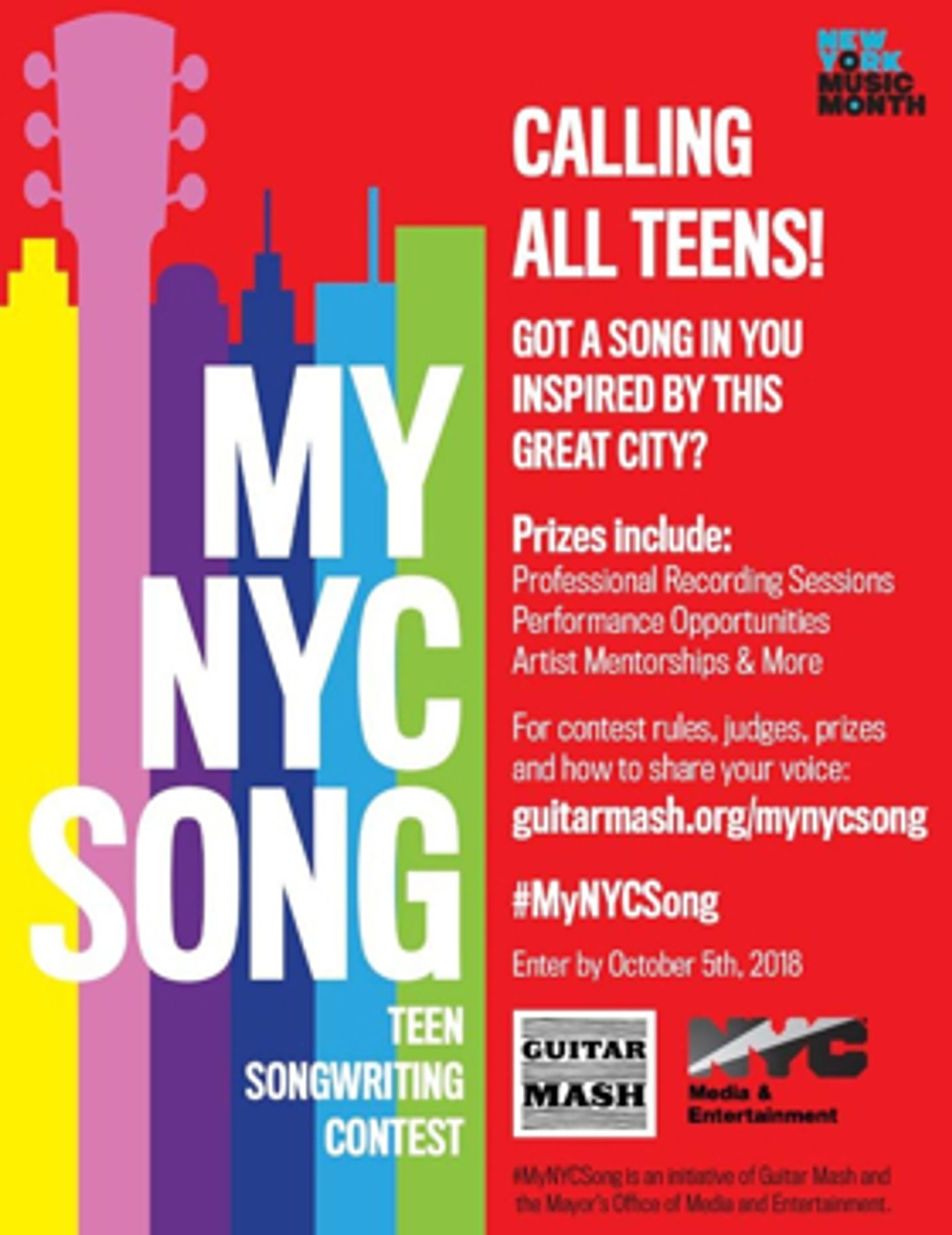 Mayor's Office of Media and Entertainment & Guitar Mash Launch #MyNYCSong Contest Mayor's Office of Media and Entertainment & Guitar Mash Launch #MyNYCSong Contest Image