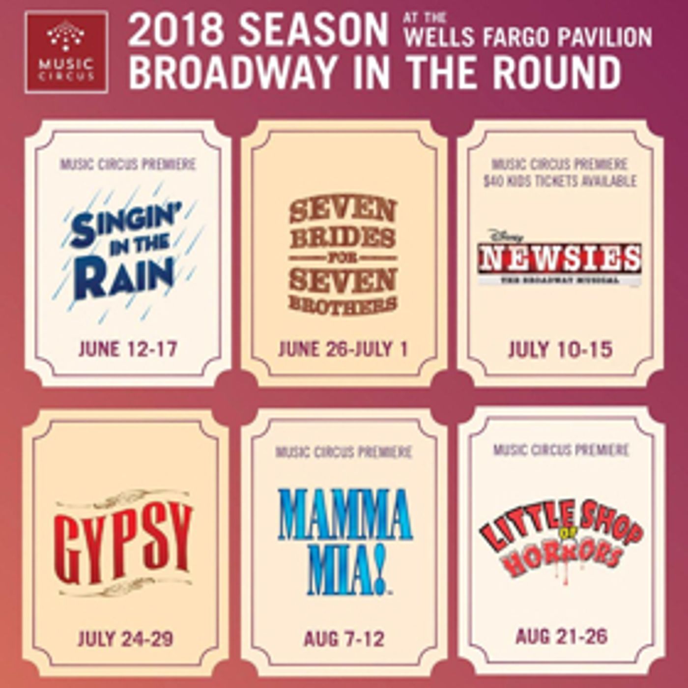 SINGIN' IN THE RAIN, NEWSIES, MAMMA MIA! and LITTLE SHOP OF HORRORS Headline 2018 Lineup at Music Circus  Image