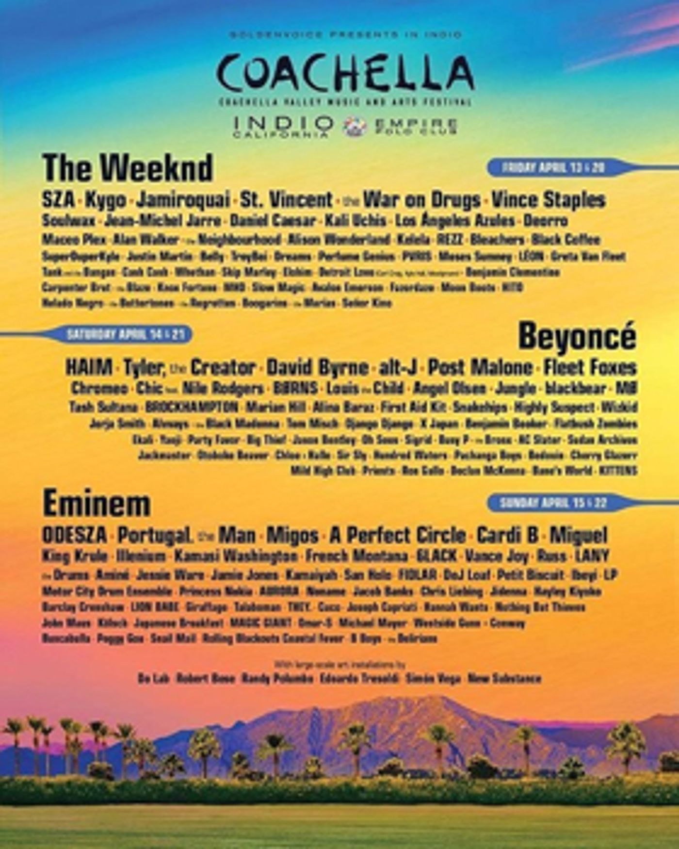 Beyonce, The Weeknd Headline 2018 Coachella Festival Performance Lineup Beyonce, The Weeknd Headline 2018 Coachella Festival Performance Lineup Image