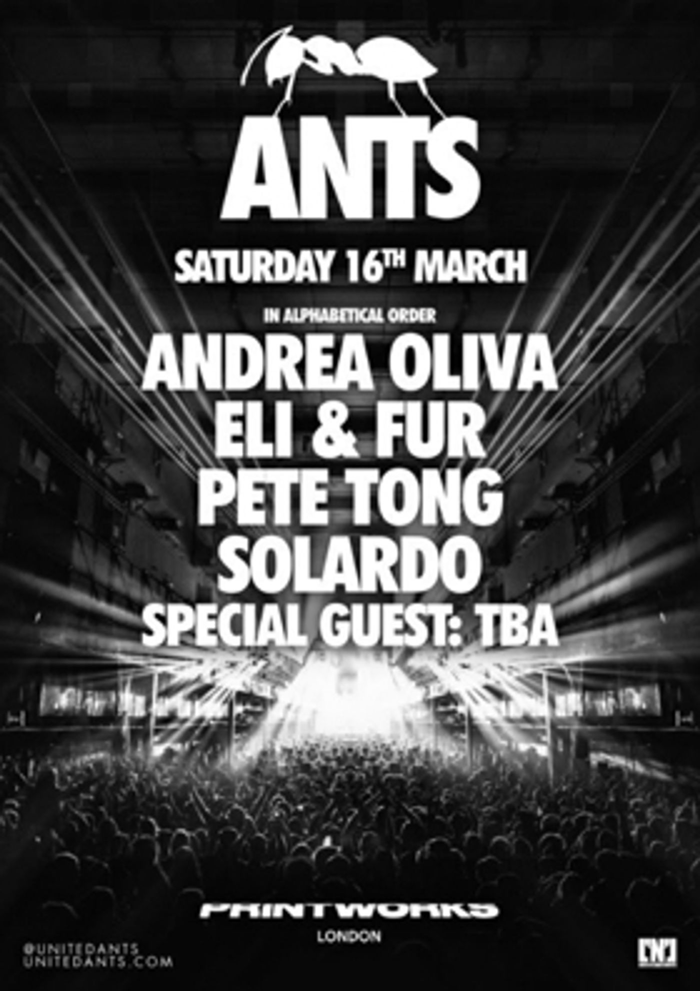 ANTS Confirm Solardo, Pete Tong, Andrea Oliva and Eli & Fur For Printworks Debut  Image