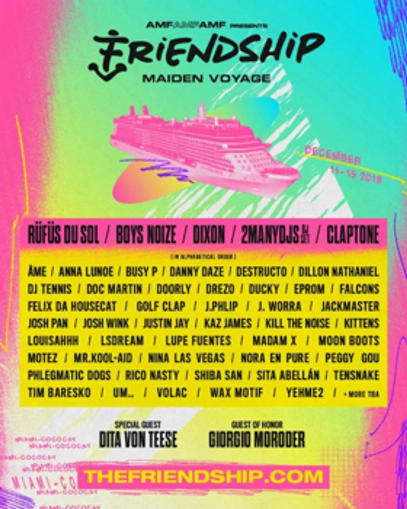 FRIENDSHIP Music Cruise Announces Line-Up with Rufus Du Sol, Boys Noize, Giorgio Moroder, Dita von Tees & More  Image
