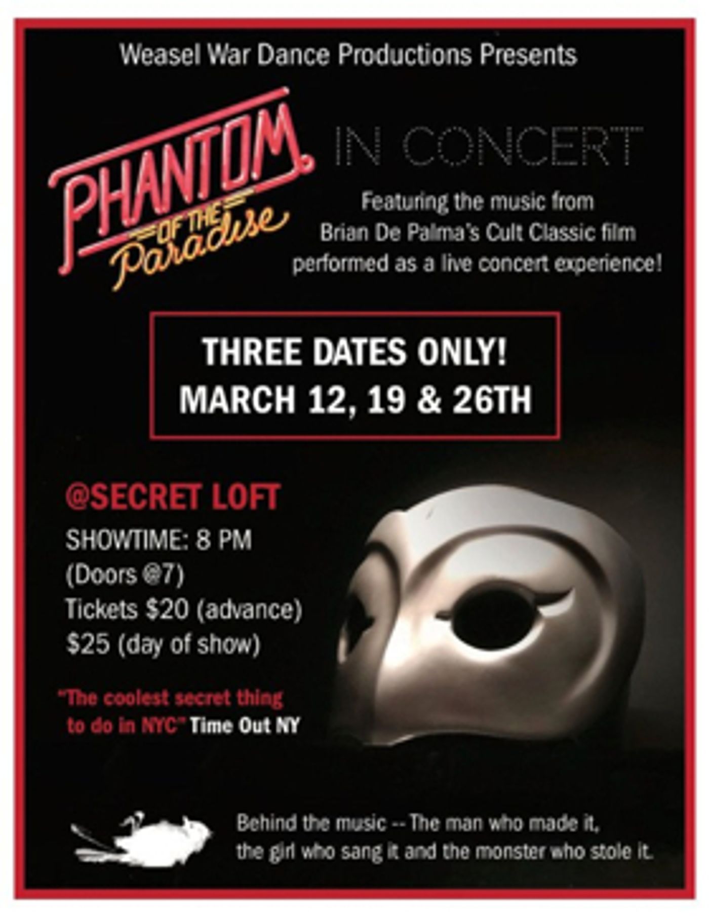 Revised And Reconstructed, Brian De Palma's PHANTOM OF THE PARADISE Is In Concert At Underground Venue, The Secret Loft  Image