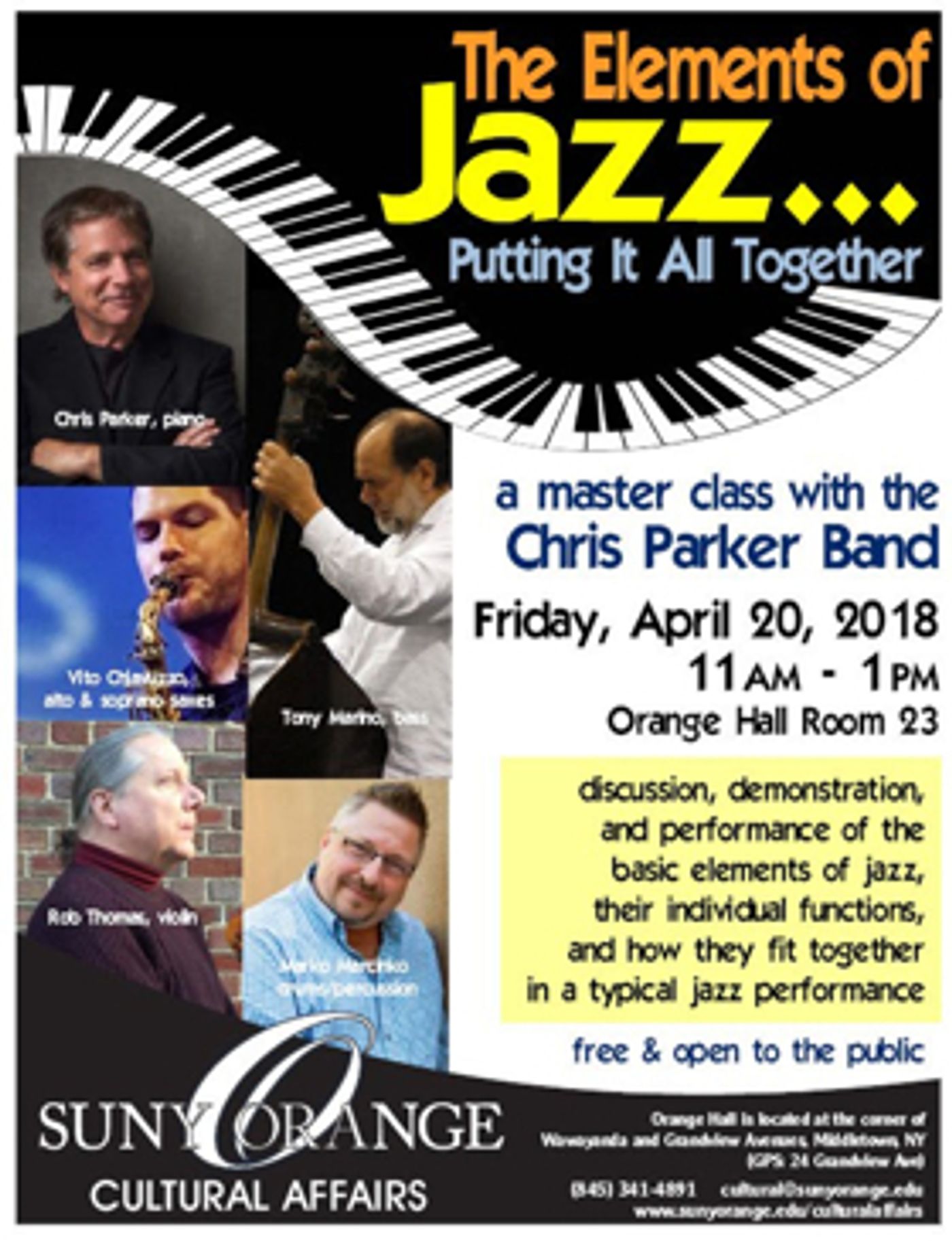 The Elements Of Jazz… Putting It All Together – A Master Class With The Chris Parker Band to Be Held at SUNY Orange  Image