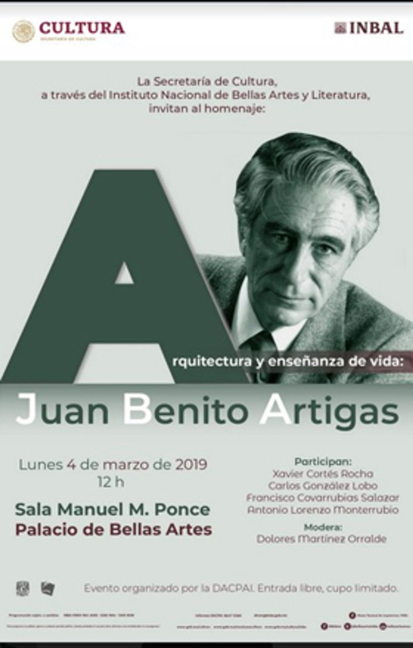 Recordarán al arquitecto Juan Benito Artigas en la Sala Manuel M. Ponce Recordarán al arquitecto Juan Benito Artigas en la Sala Manuel M. Ponce Image