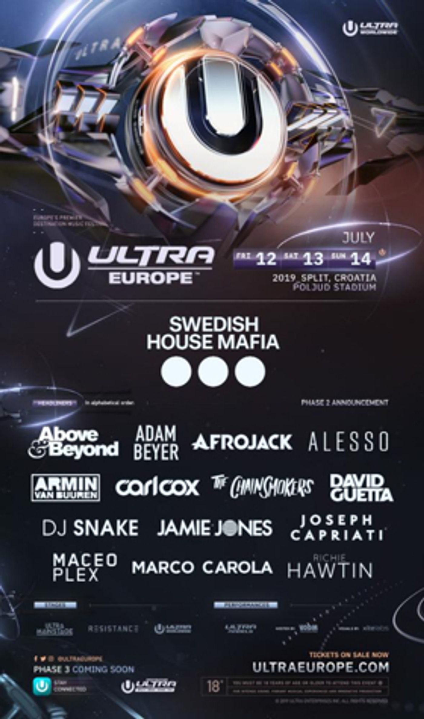 ULTRA Europe Announces Phase Two Lineup, Featuring Afrojack, Alesso, The Chainsmokers  Image