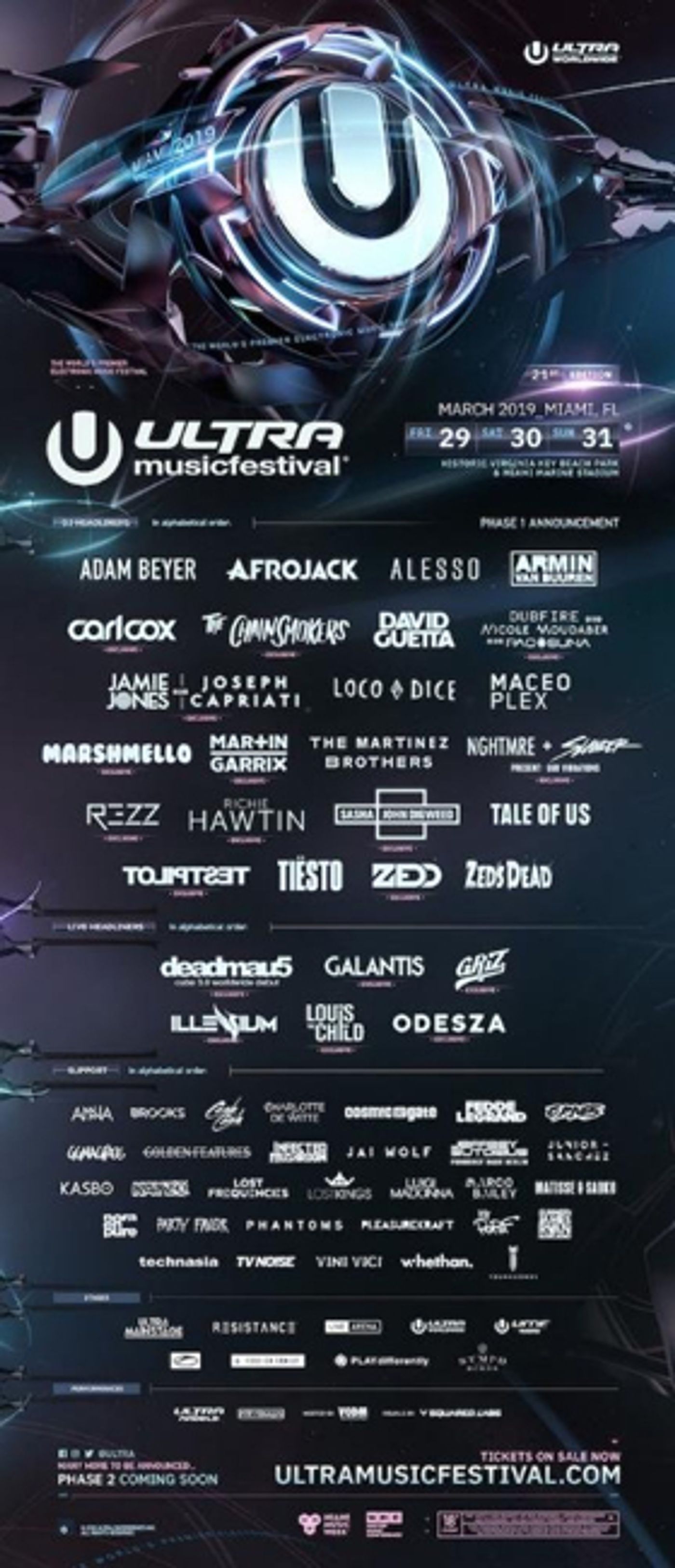 Ultra Music Festival Announces Phase One Lineup for 2019 Ultra Music Festival Announces Phase One Lineup for 2019 Image