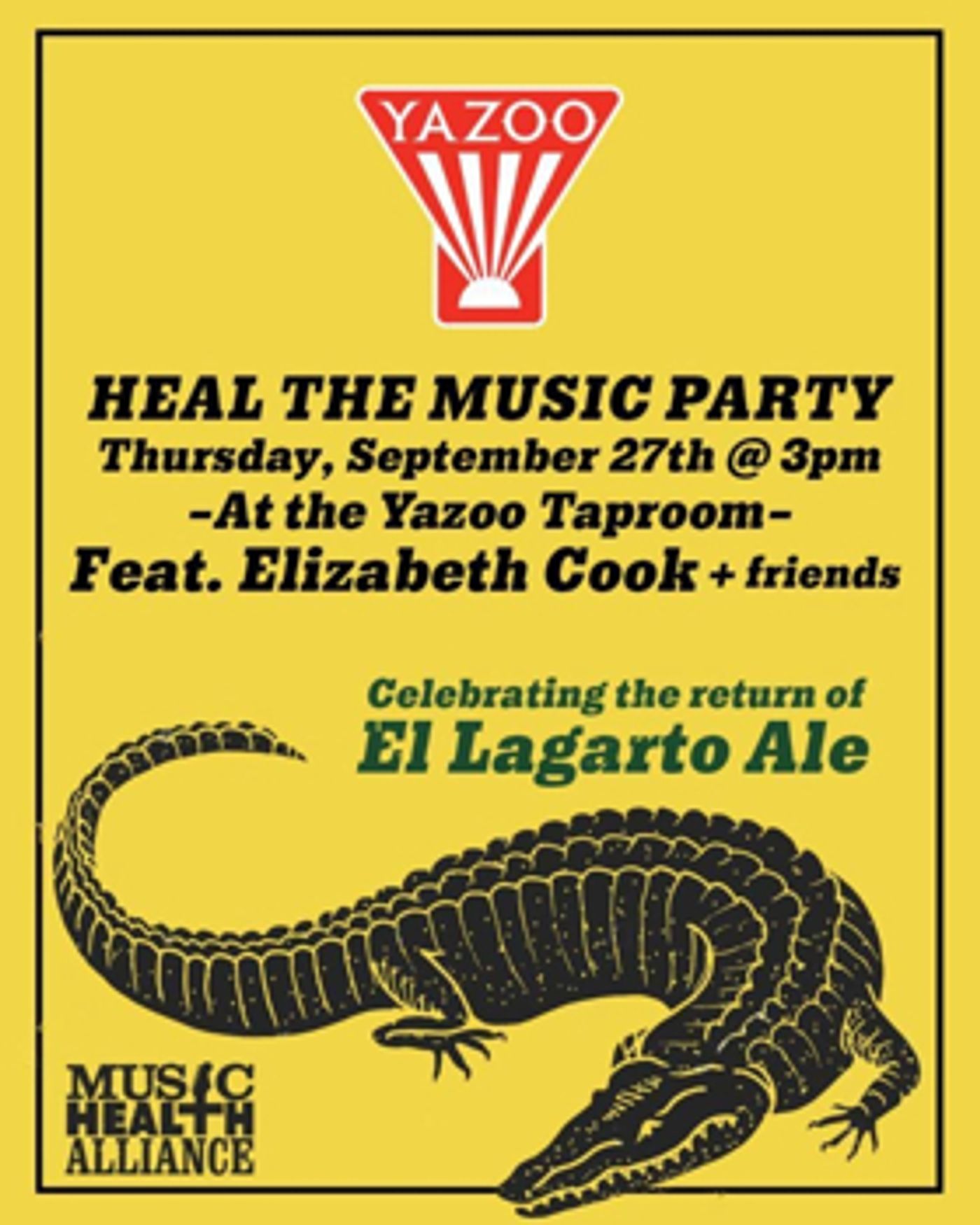 Heal the Music Party feat. Elizabeth Cook and Friends at Yazoo Taproom 9/27  Image