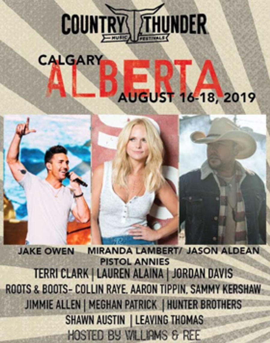 Jason Aldean, Jake Owen, Miranda Lambert To Headline 2019 Country Thunder Alberta Image