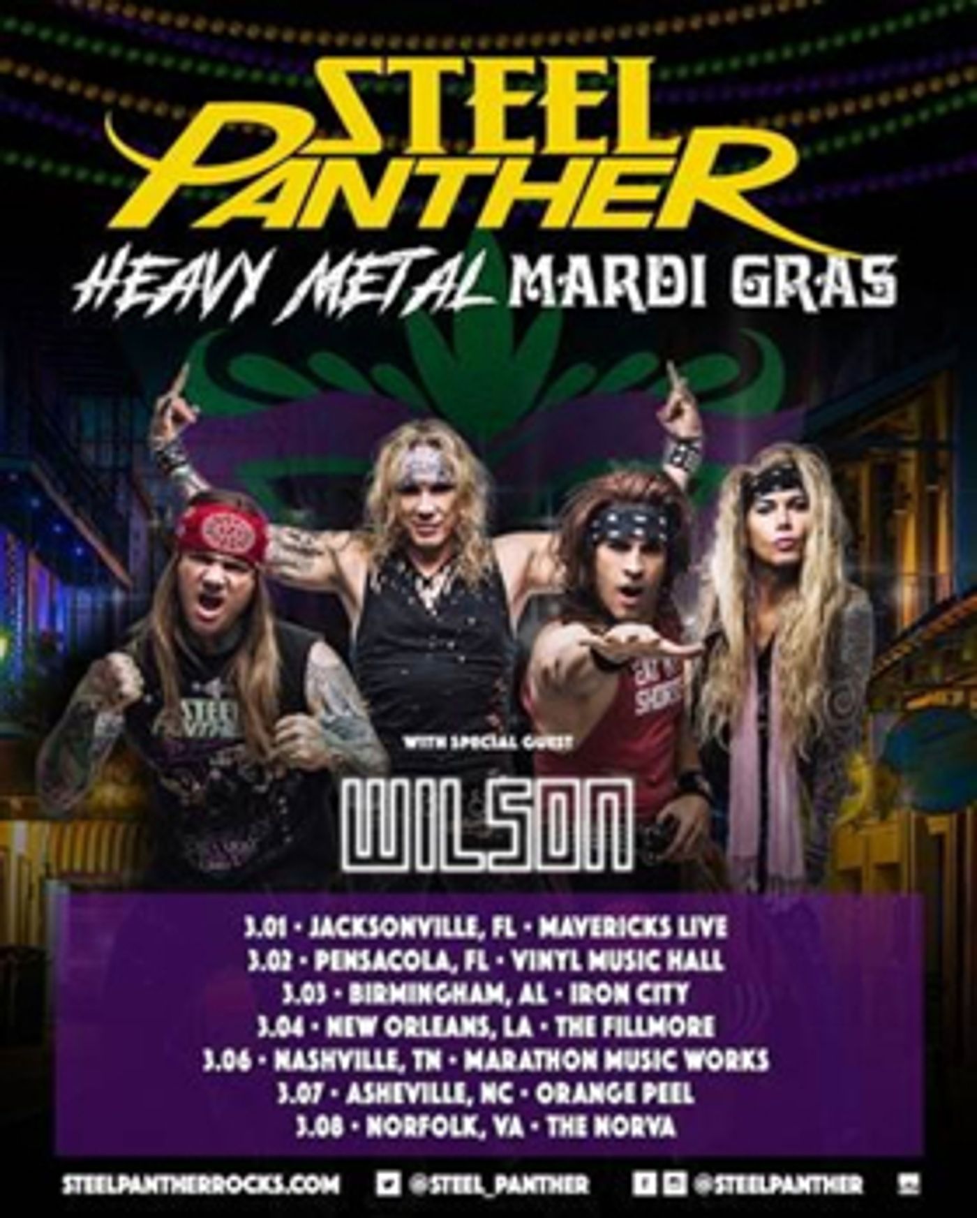 Steel Panther Announces First US Tour Dates Of 2019 WithHeavy Metal Mardi Gras Tour Steel Panther Announces First US Tour Dates Of 2019 WithHeavy Metal Mardi Gras Tour Image