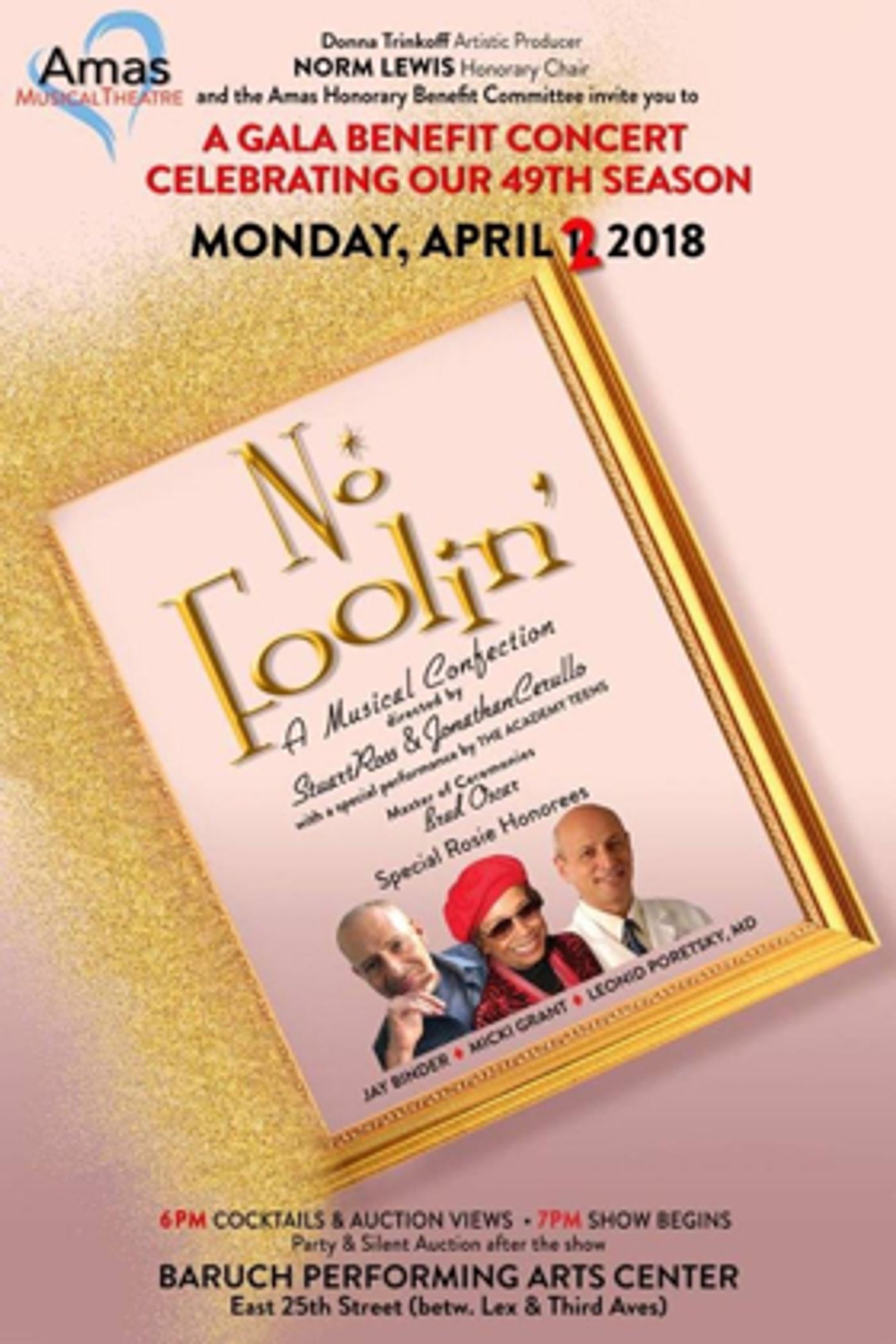Amas Musical Theatre to Honor Jay Binder, Micki Grant & Leonid Poretsky, MD at Spring Benefit Concert  Image