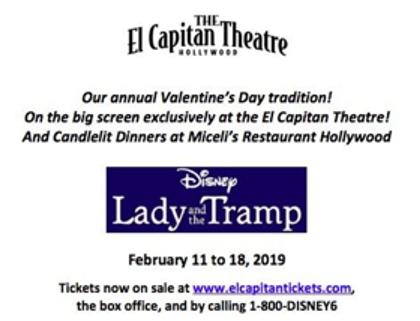 Disney's LADY AND THE TRAMP Comes to El Capitan Theatre Disney's LADY AND THE TRAMP Comes to El Capitan Theatre Image