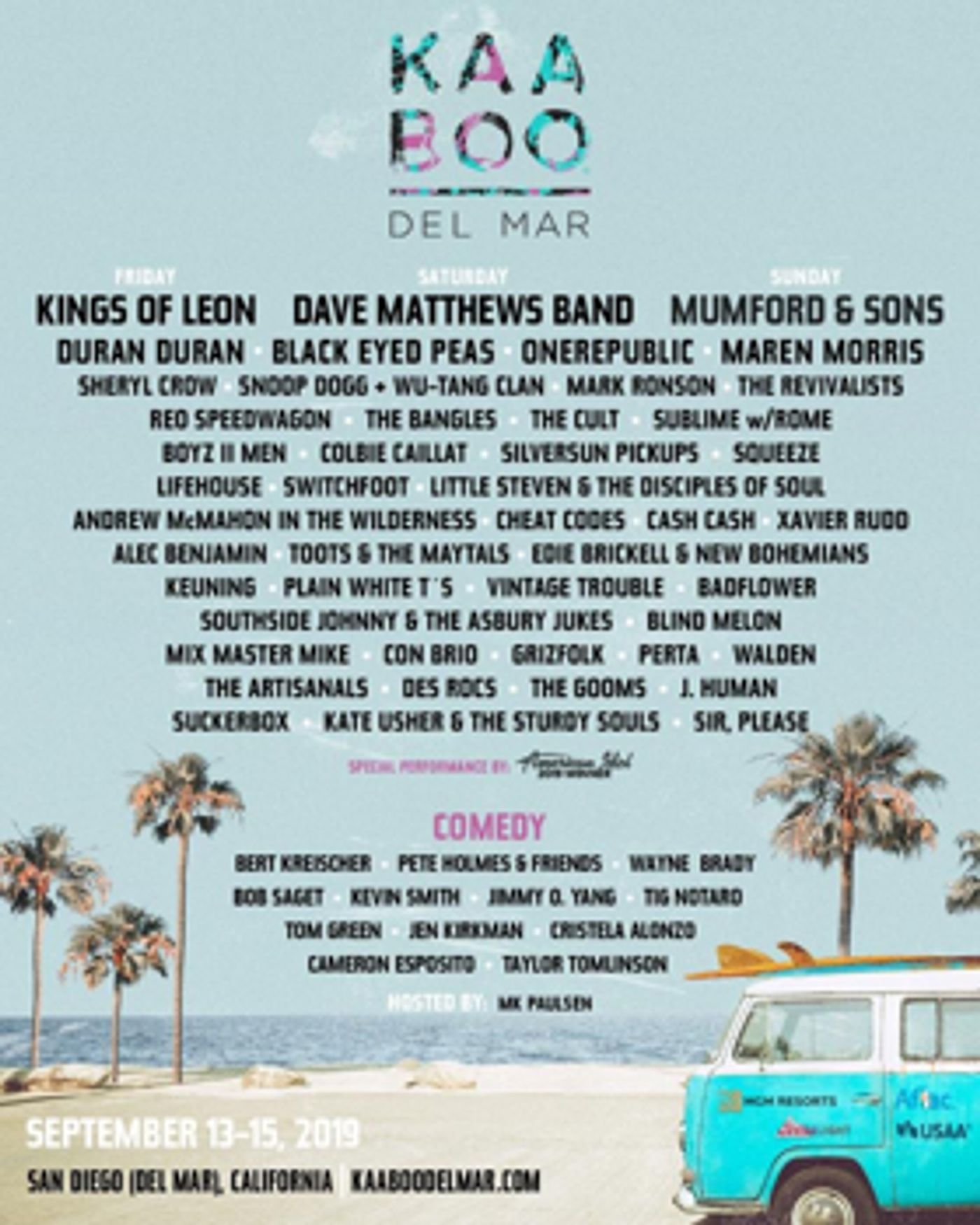 KAABOO Del Mar Announces 2019 Lineup, Featuring Kings of Leon and Mumford & Sons KAABOO Del Mar Announces 2019 Lineup, Featuring Kings of Leon and Mumford & Sons Image