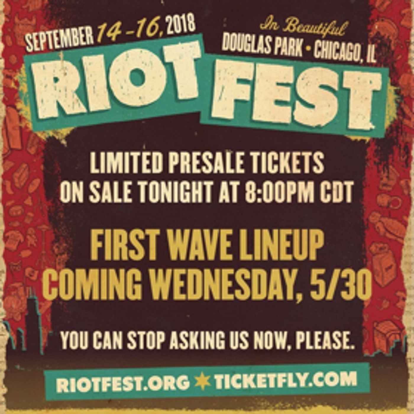 Riot Fest to Pull Back Curtains on 2018 Lineup, Early Bird Presale Tonight Riot Fest to Pull Back Curtains on 2018 Lineup, Early Bird Presale Tonight Image