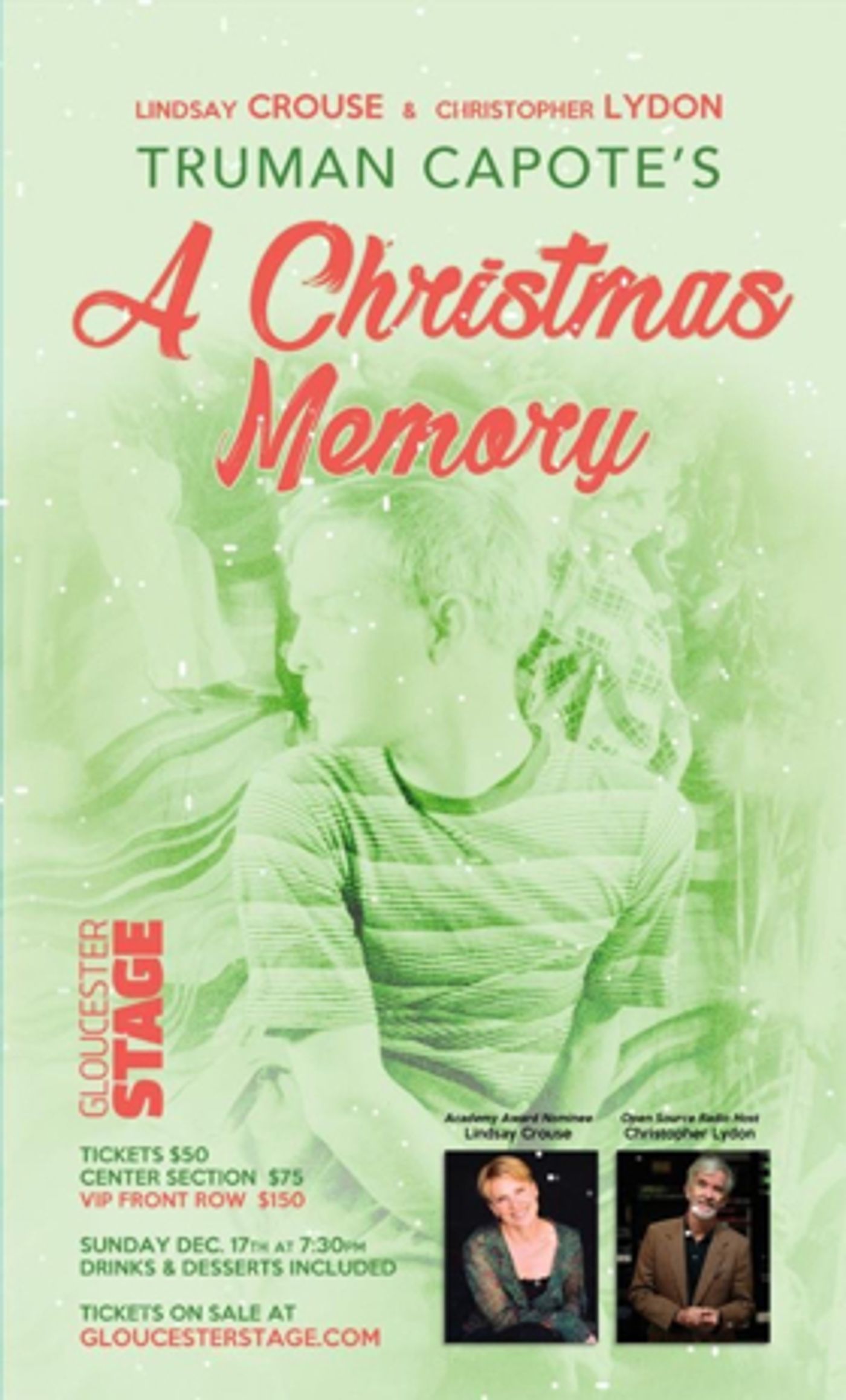 Lindsay Crouse & Christopher Lydon Set for A CHRISTMAS MEMORY at Gloucester Stage Lindsay Crouse & Christopher Lydon Set for A CHRISTMAS MEMORY at Gloucester Stage Image