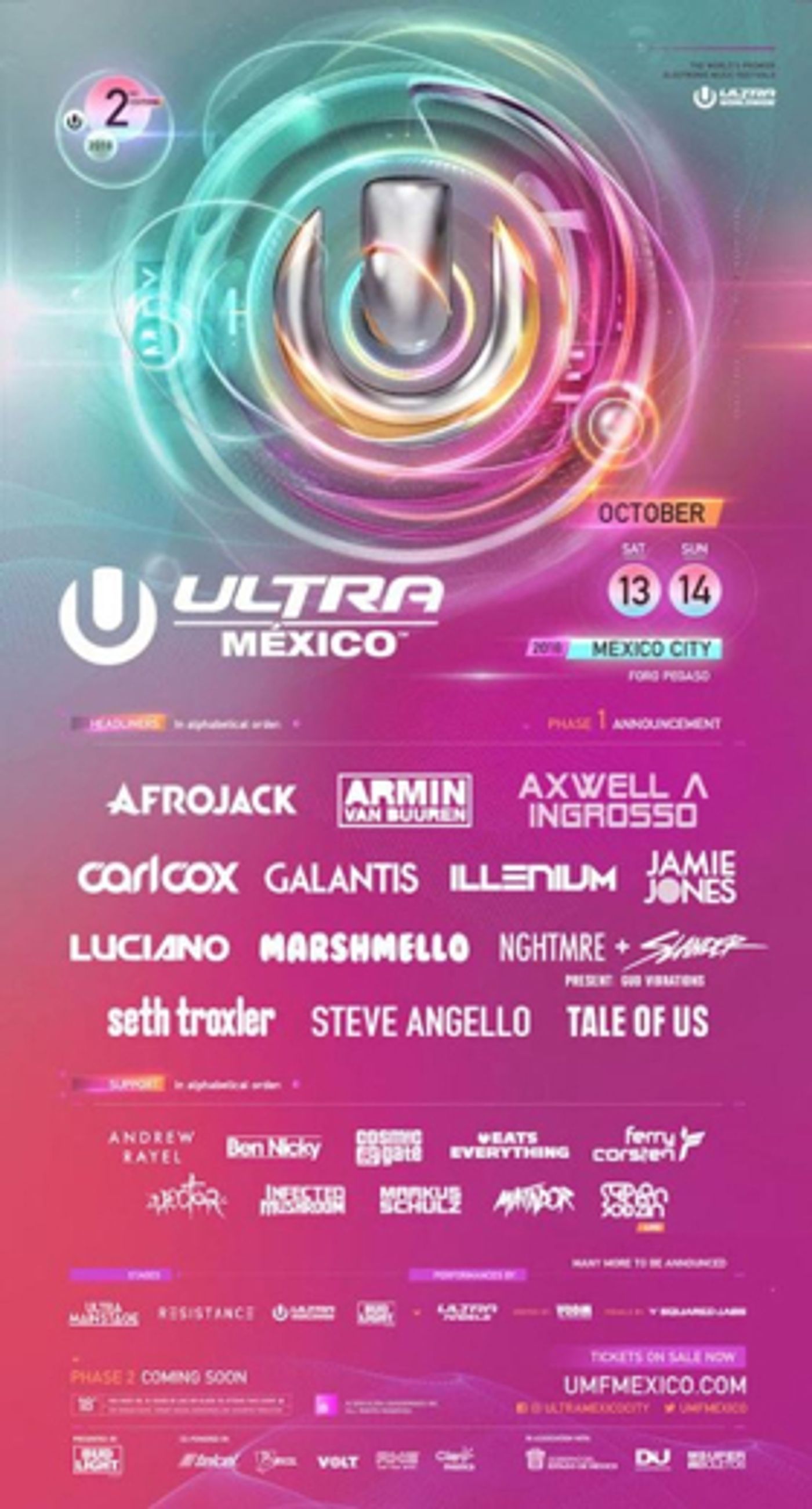 Ultra Mexico 2018's Phase One Lineup Includes Afrojack, Marshmello, and More  Image