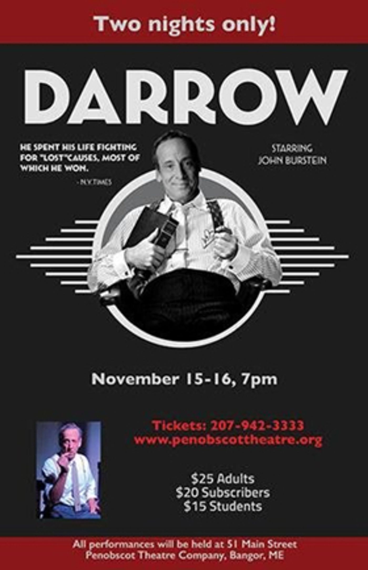 John Burstein Reprises Role as DARROW at Penobscot Theatre Co John Burstein Reprises Role as DARROW at Penobscot Theatre Co Image