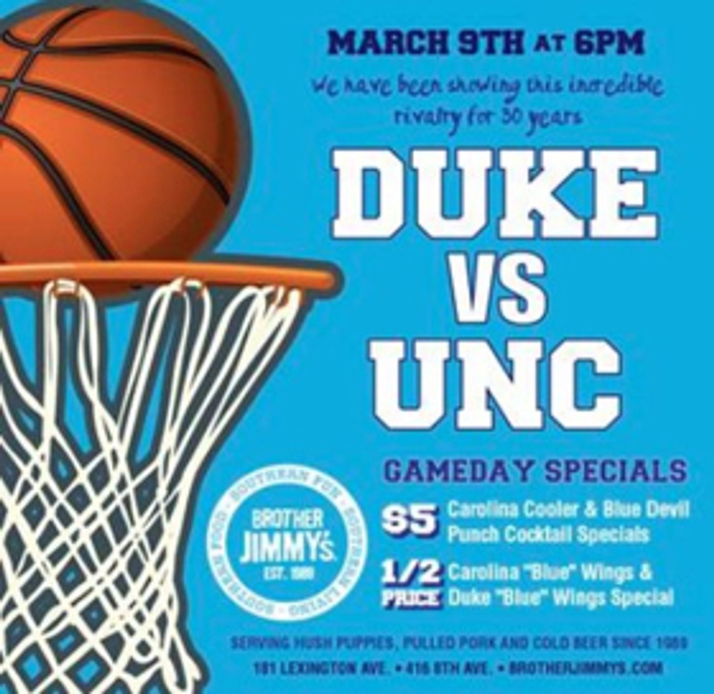 BROTHER JIMMY'S Hosts the Big Game Watch Party on Saturday 3/9 at 6:00 pm  Image