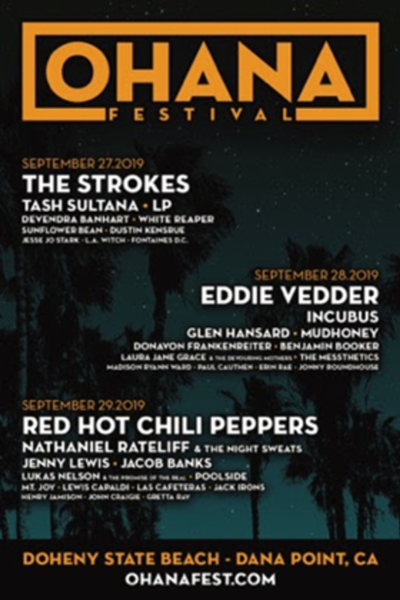 The Strokes, Eddie Vedder, The Red Hot Chili Peppers to Headline Ohana Festival The Strokes, Eddie Vedder, The Red Hot Chili Peppers to Headline Ohana Festival Image