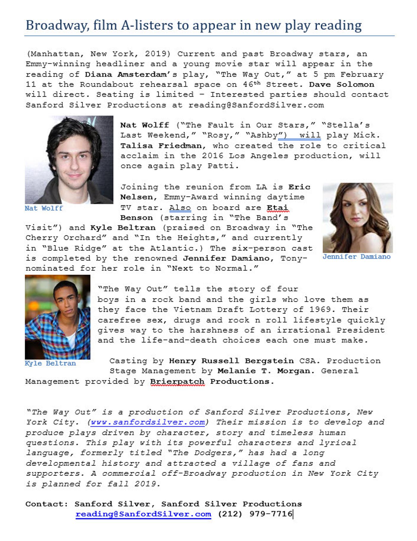 Casting Announced For Upcoming Staged Reading Of THE WAY OUT  Image