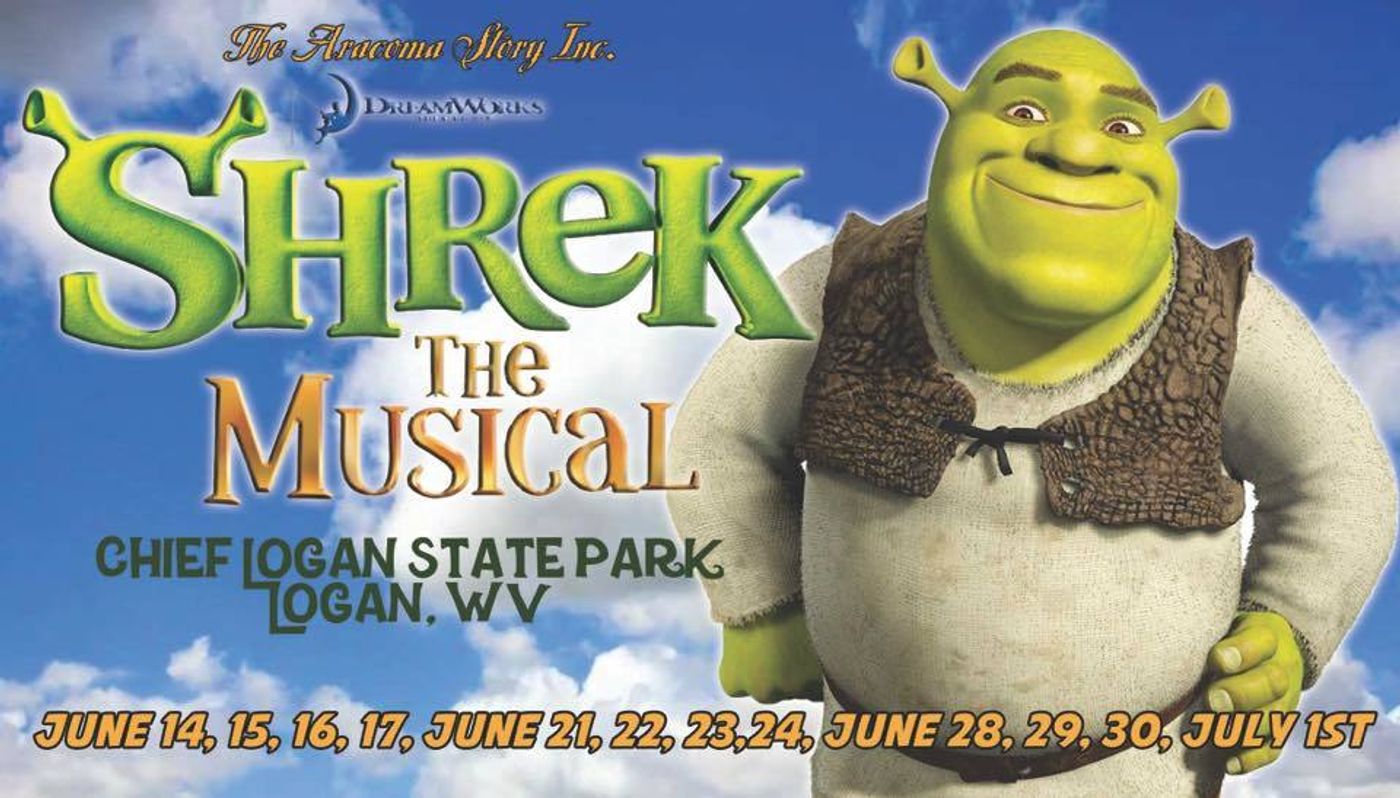 Feature: SHREK THE MUSICAL at LIZ SPURLOCK AMPITHEATRE In CHIEF LOGAN STATE PARK Hosted By THE ARACOMA STORY, INC Feature: SHREK THE MUSICAL at LIZ SPURLOCK AMPITHEATRE In CHIEF LOGAN STATE PARK Hosted By THE ARACOMA STORY, INC Image
