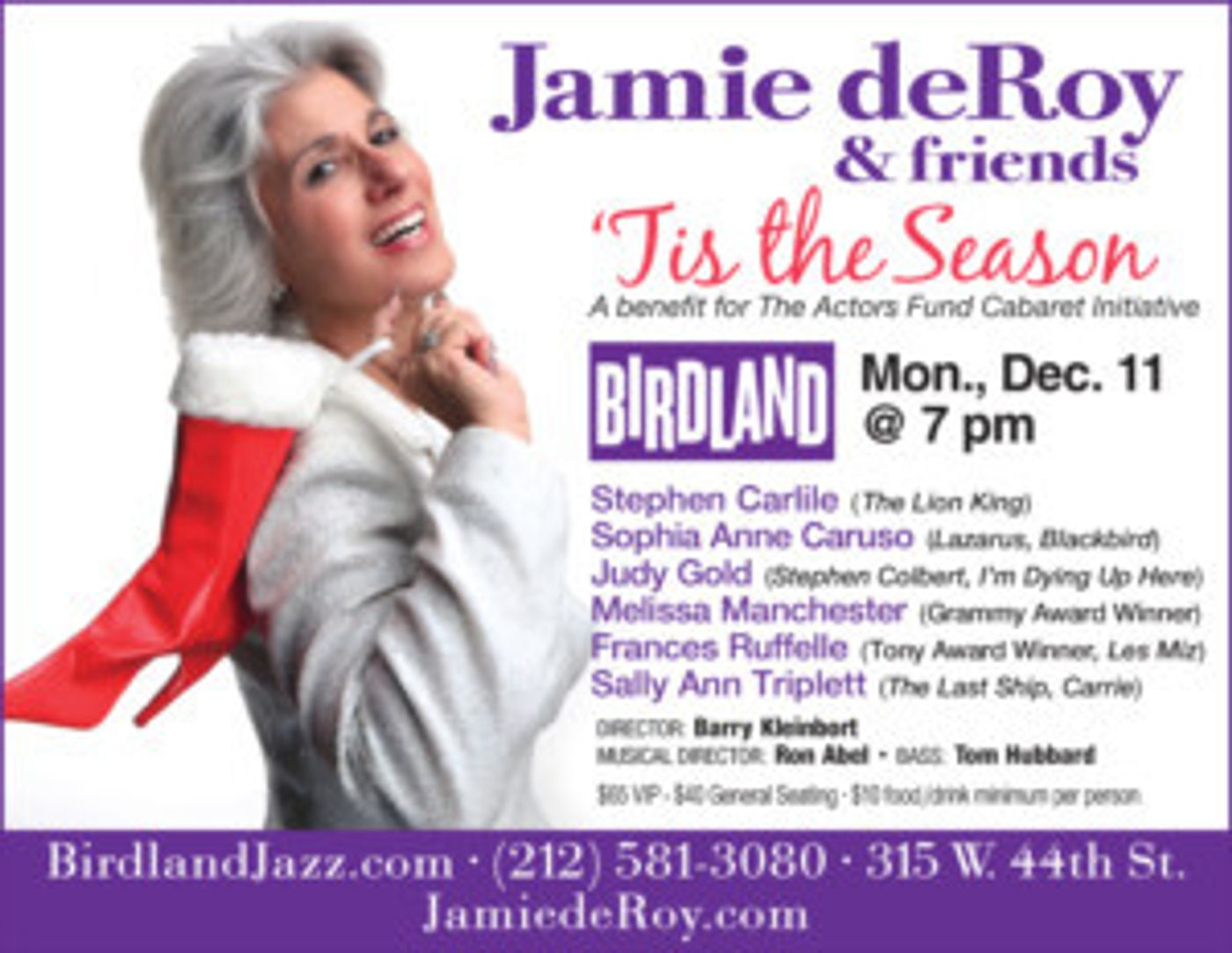 Frances Ruffelle and More Set for Jamie deRoy's 'TIS THE SEASON Actors Fund Benefit at Birdland  Image