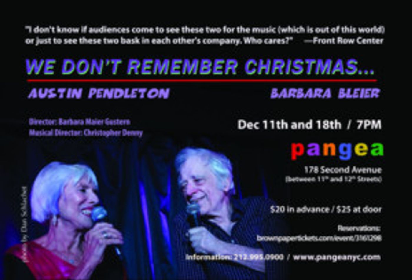 Austin Pendleton and Barbara Bleier to Return to Pangea with WE DON'T REMEMBER CHRISTMAS  Image