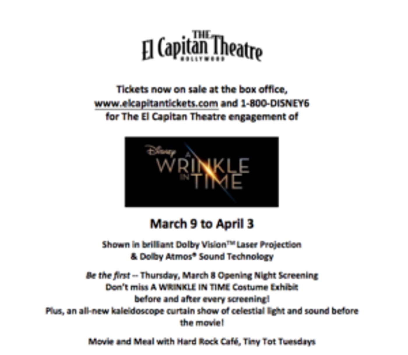 Disney's A WRINKLE IN TIME Comes to El Capitan, 3/9 - 4/3  Image