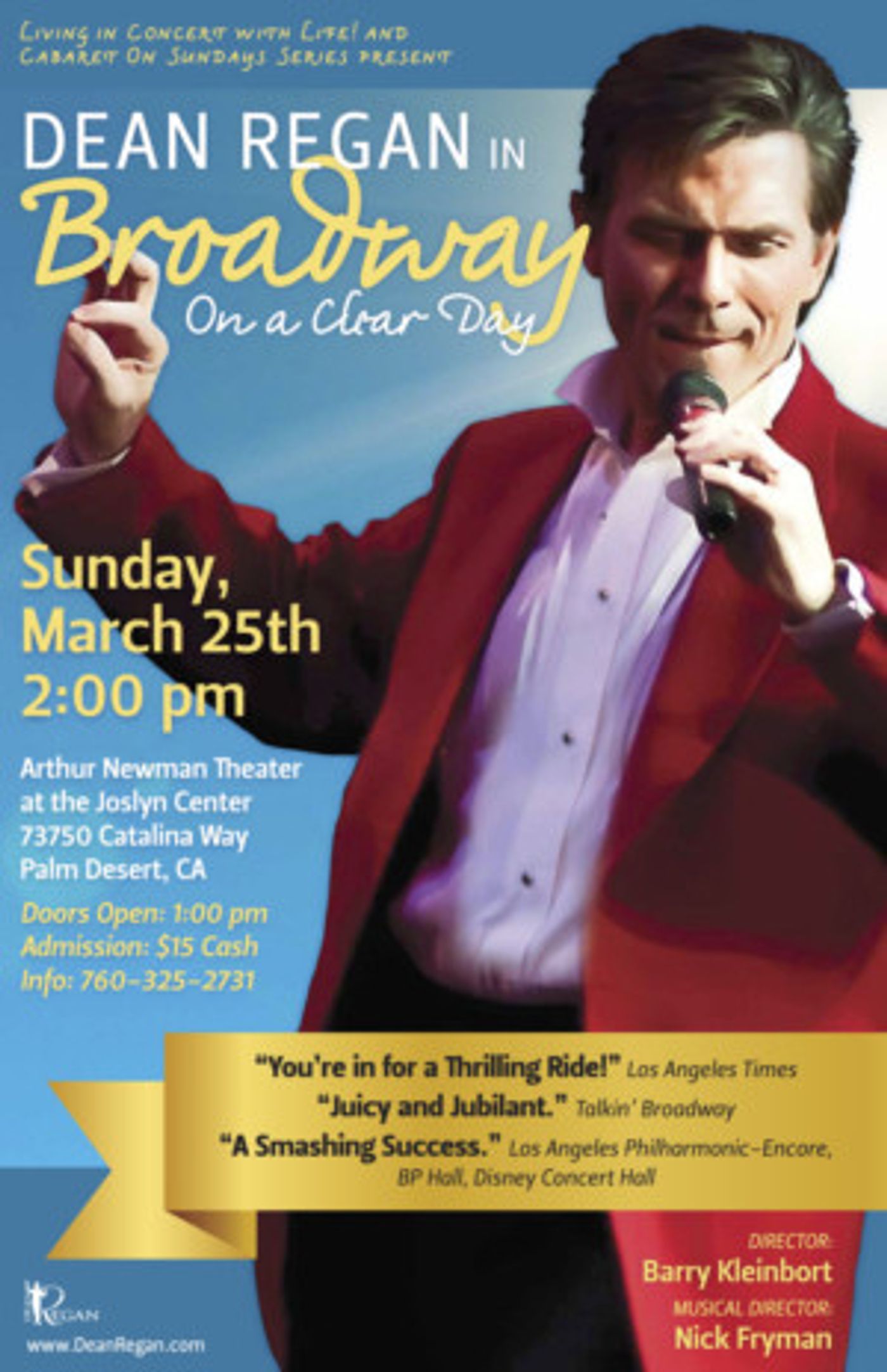 Dean Regain Stars in BROADWAY ON A CLEAR DAY Comes to Arthur Newman Theater Palm Desert  Image