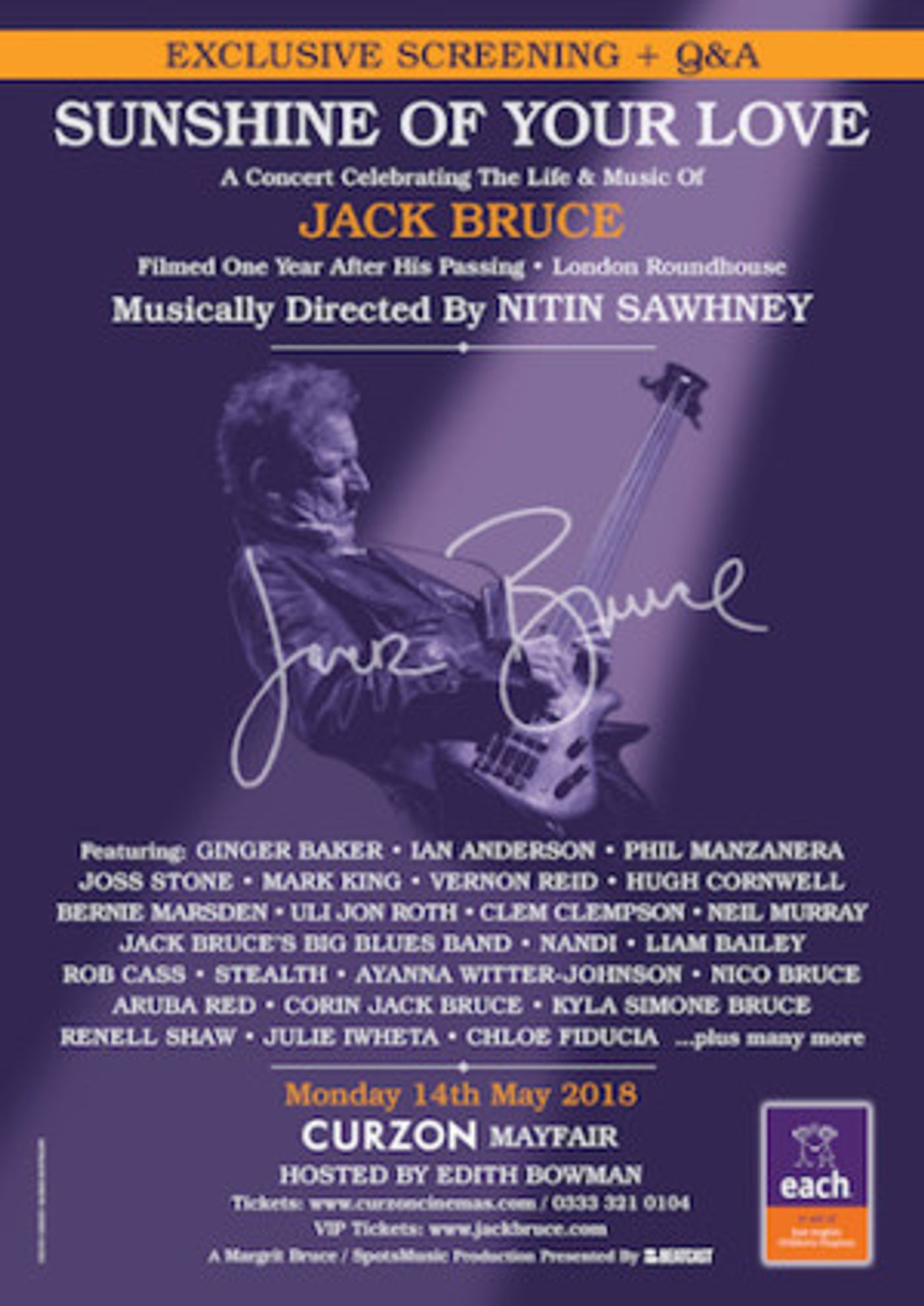 Curzon Mayfair Presents A Screening Of Jack Bruce Tribute Concert  Image