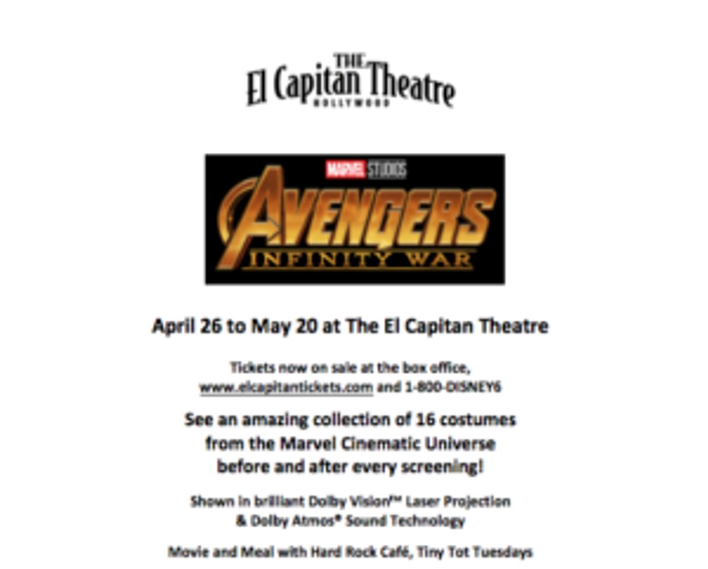 AVENGERS: INFINITY WAR Comes to El Capitan Theatre This Month  Image