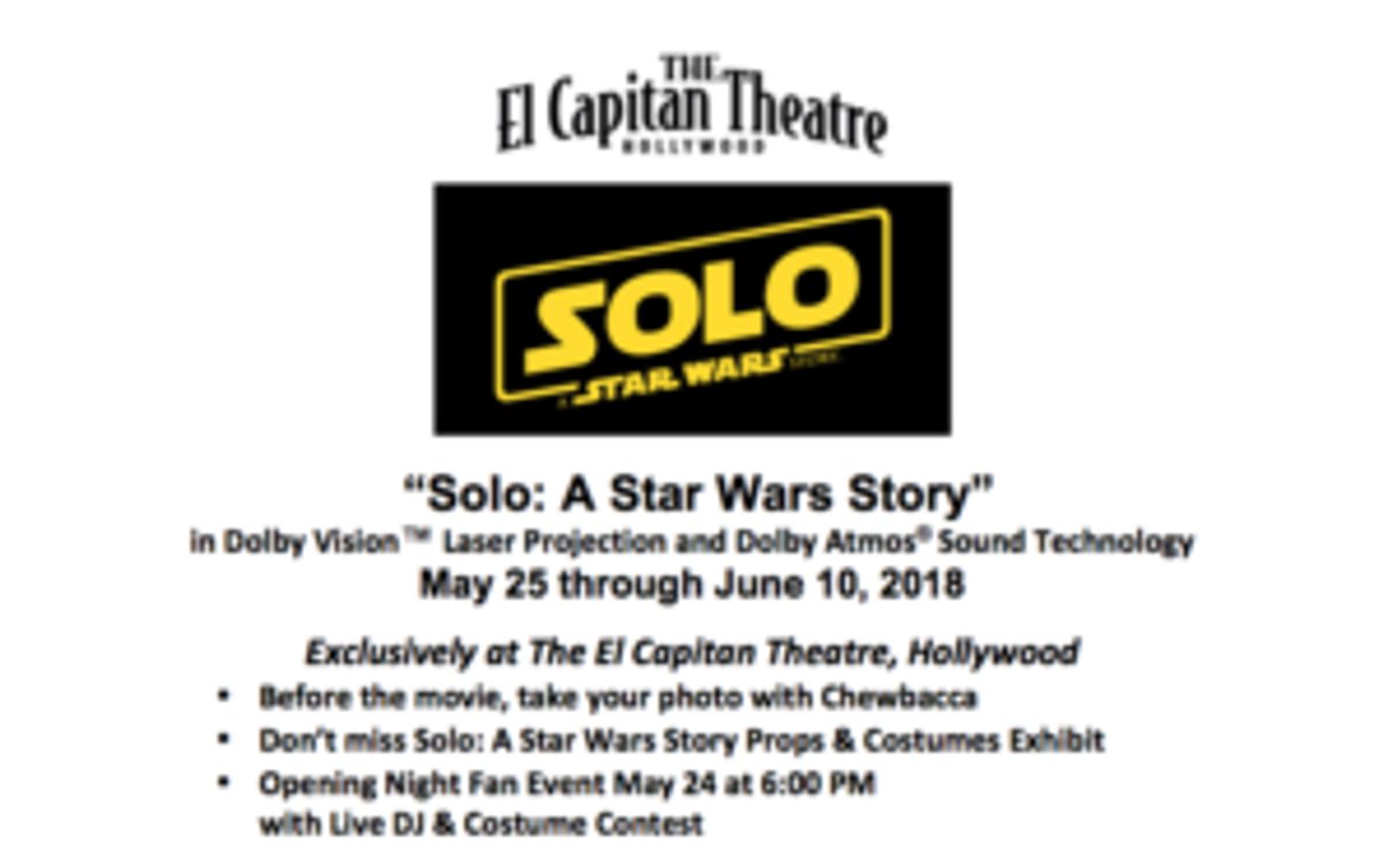 SOLO: A STAR WARS STORY Comes to El Capitan Theatre, 5/25  Image
