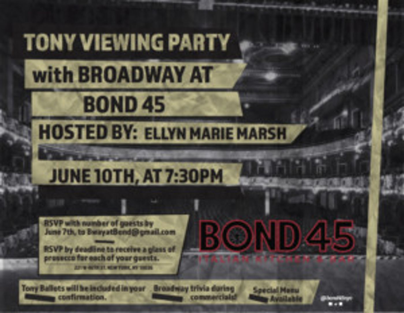 Bond 45 to Host Tony Viewing Party Hosted by Ellyn Marie Marsh  Image