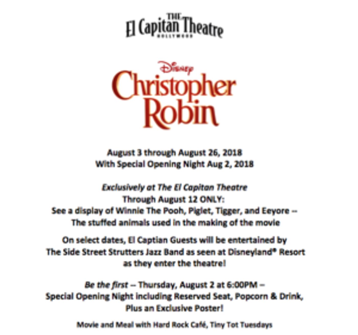 Disney's CHRISTOPHER ROBIN Comes to El Capitan Theatre, Today  Image