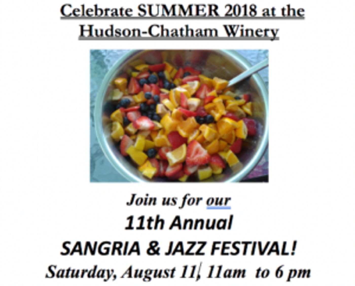11th Annual Sangria & Jazz Festival! Comes to Hudson-Chatham Winery, Today  Image