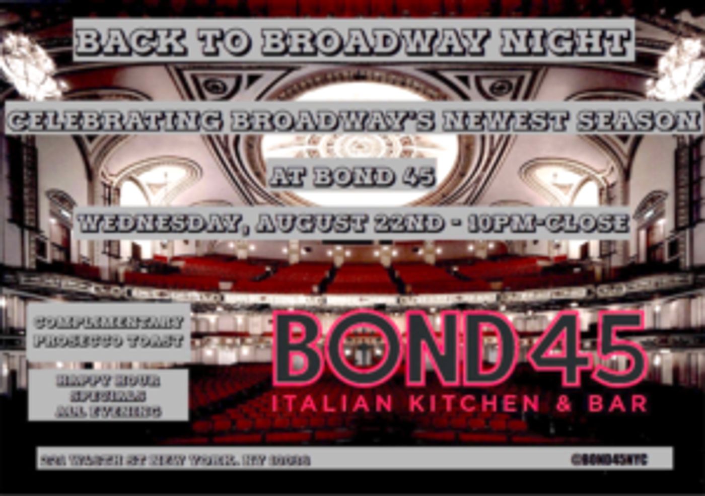 BACK TO BROADWAY Night Announced for This Wednesday at Bond 45  Image