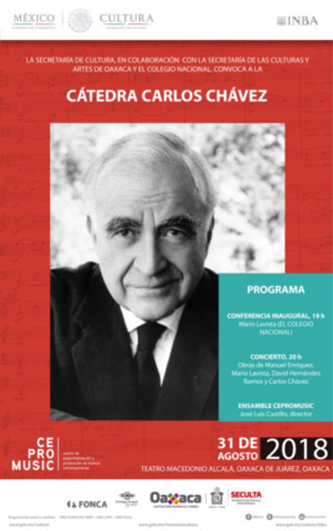 El Ensamble Cepromusic Participará En La Conmemoración Del 40 Aniversario Luctuoso De Carlos Chávez En Oaxaca  Image