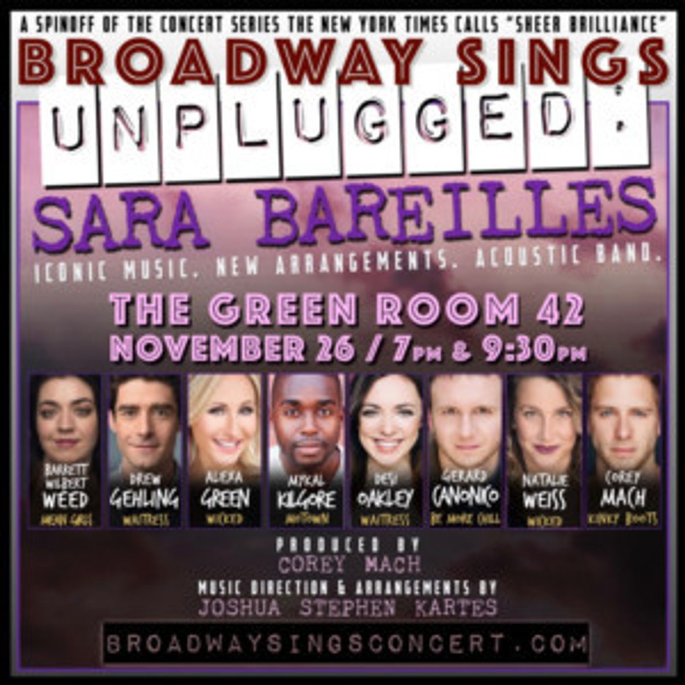 Drew Gehling, Barrett Wilbert Weed, and More to Feature in BROADWAY SINGS SARA BAREILLES: UNPLUGGED  Image