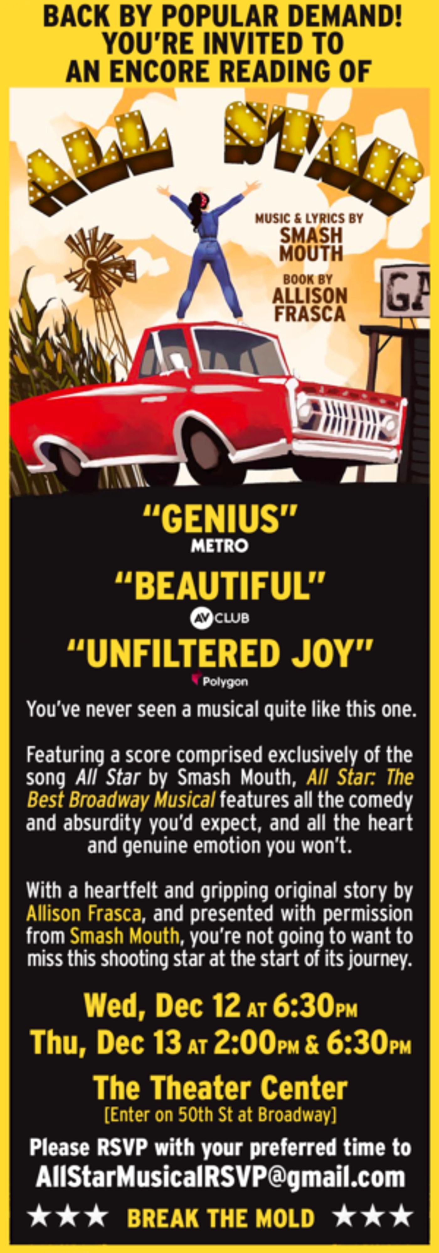 New Musical Based On The Song 'All Star' By Smash Mouth To Have Encore Readings  Image