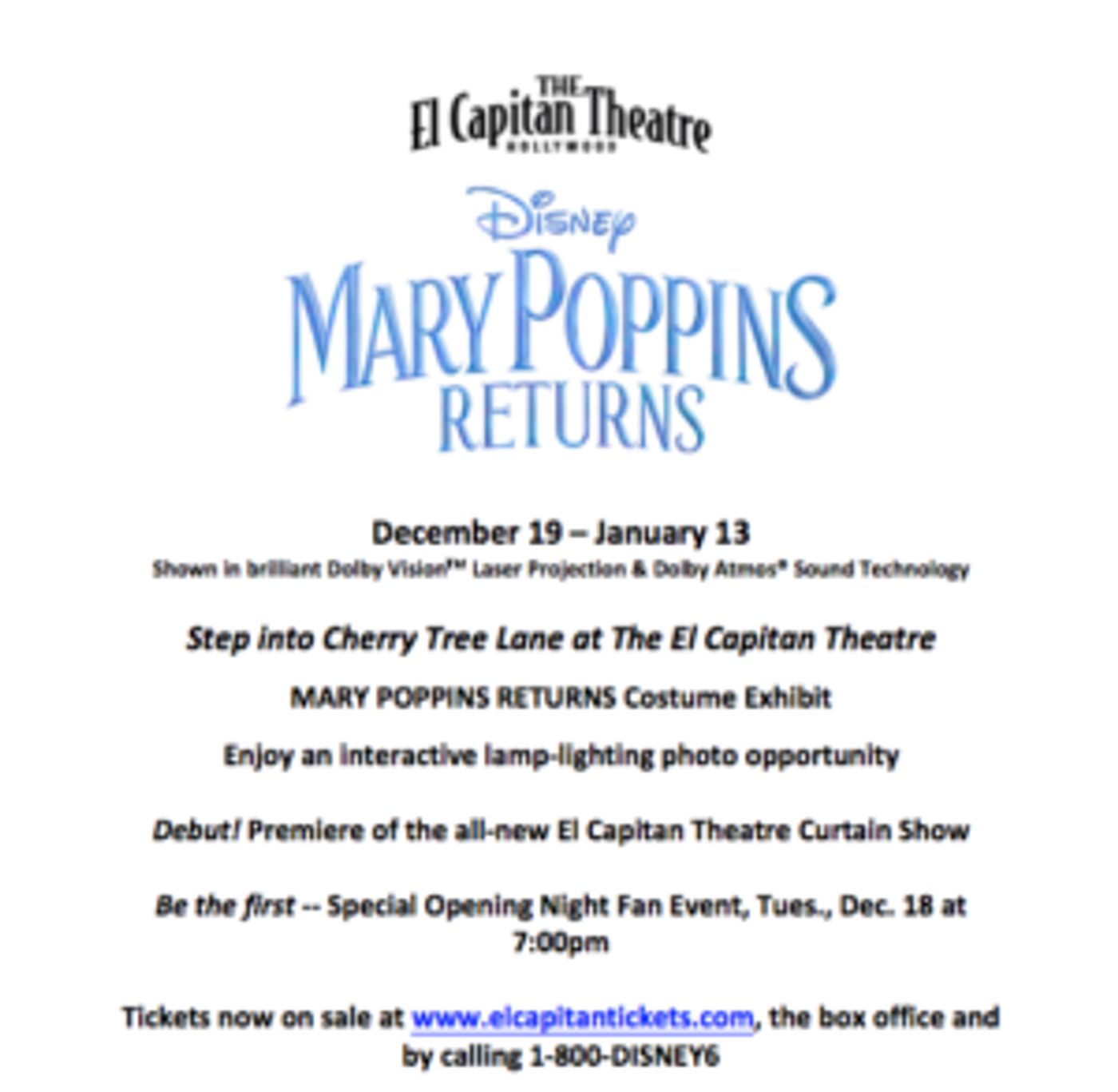 El Capitan To Show Disney's MARY POPPINS RETURNS  Image
