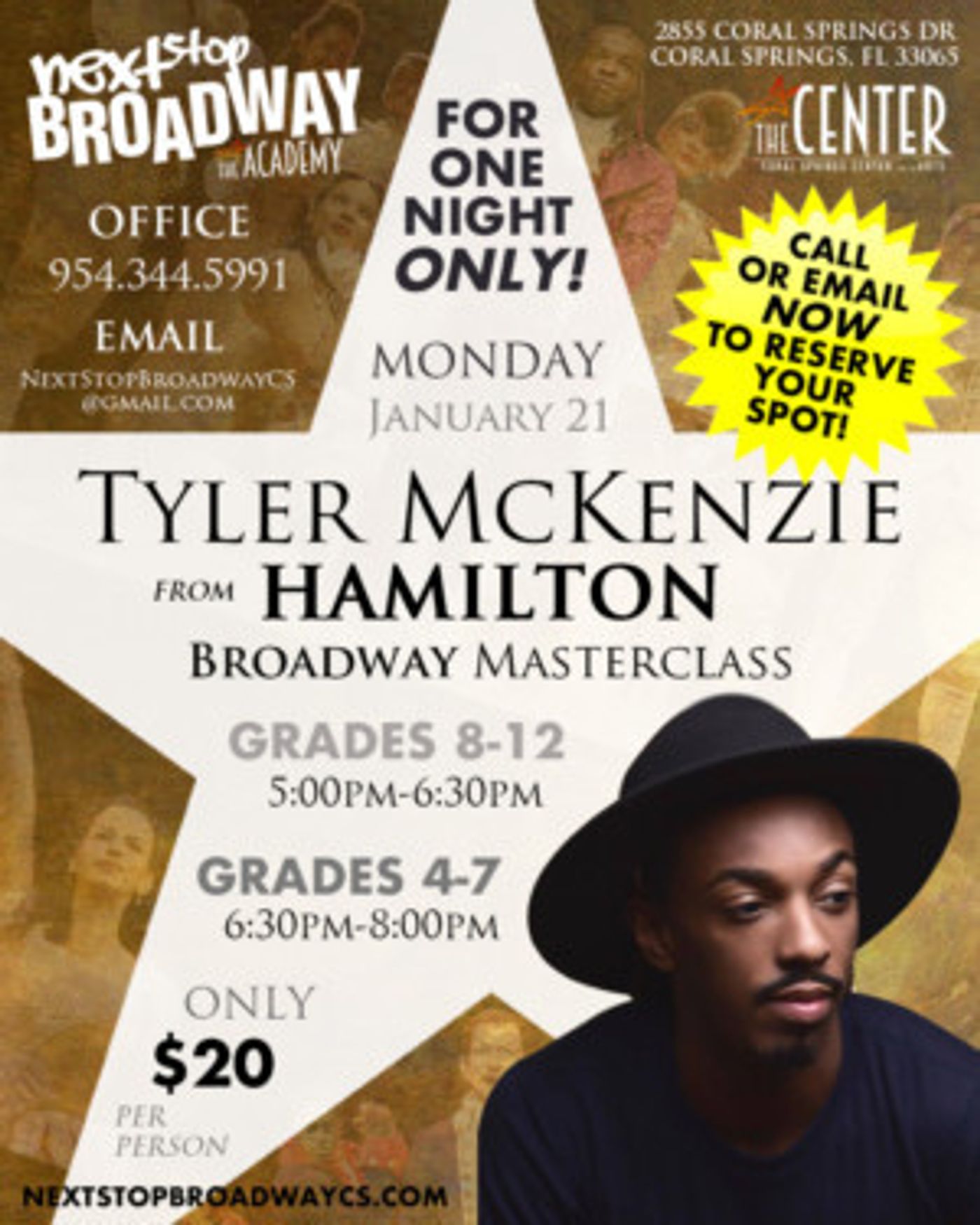 Coral Springs Center For The Arts To Host Broadway Masterclass With Tyler McKenzie From HAMILTON  Image