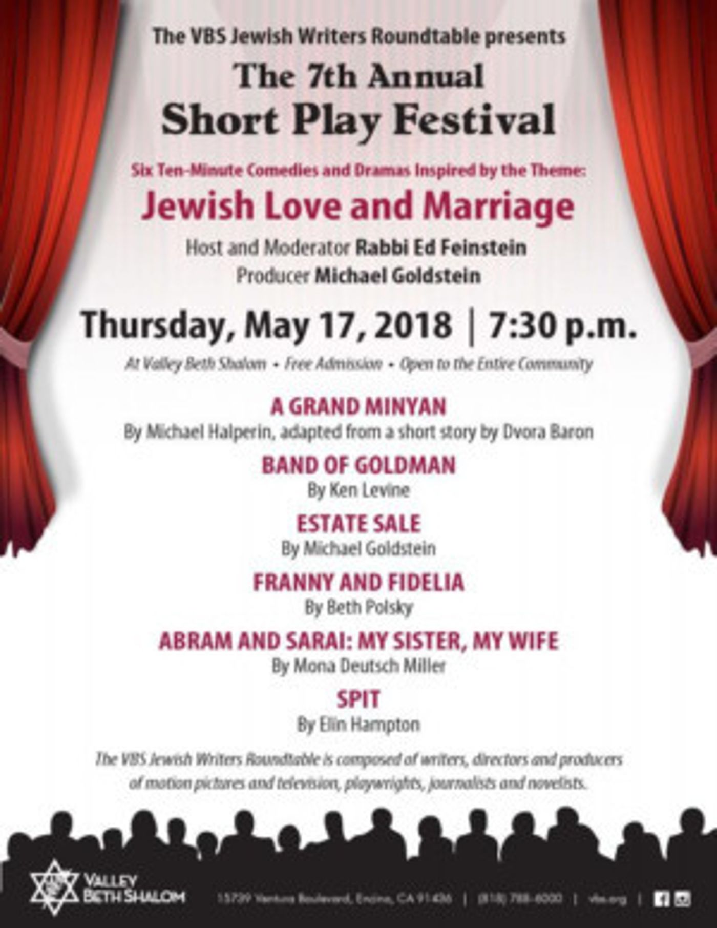 VBS Jewish Writer's Roundtable Presents THE 7TH ANNUAL SHORT PLAY FESTIVAL  Image