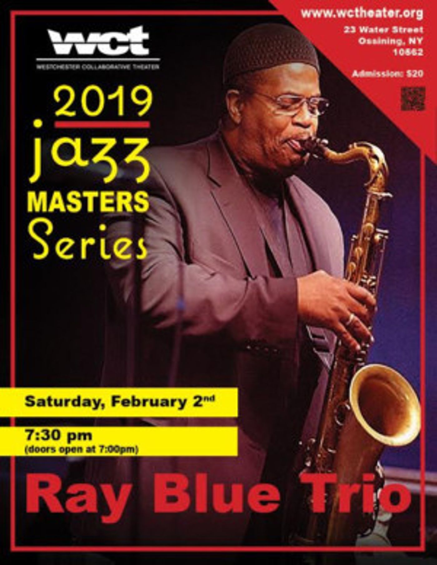 Ray Blue Trio, Ft. Tenor Sax Player And Duet, Returns To WCT's Jazz Masters Series  Image