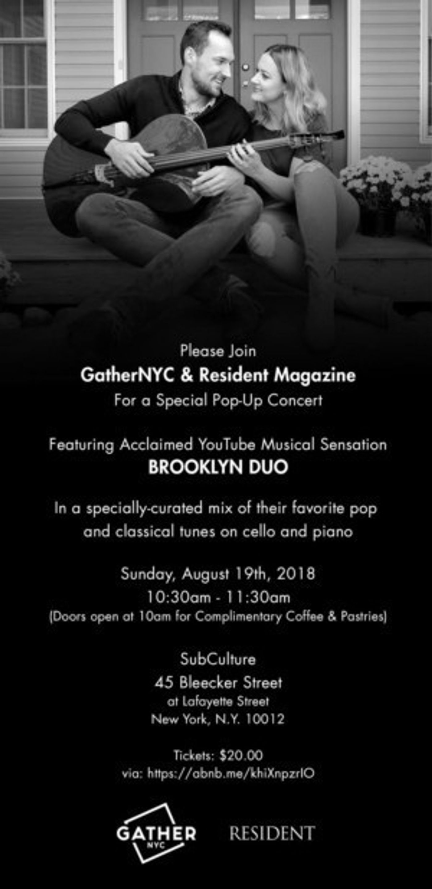 GatherNYC & Resident Magazine Present An Exclusive Summer Pop-Up Concert Featuring Brooklyn Duo  Image